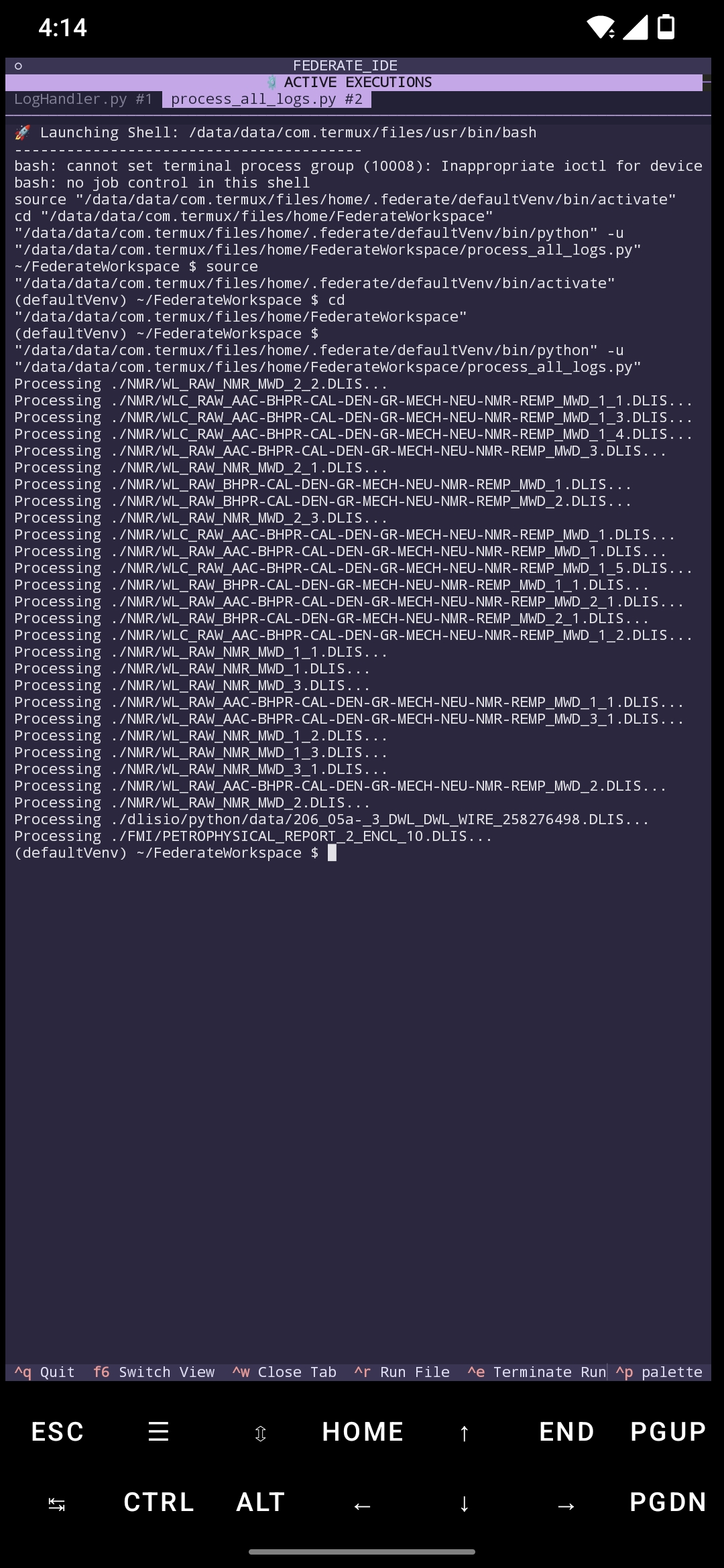 Active Shell Program Execution Terminal Logs